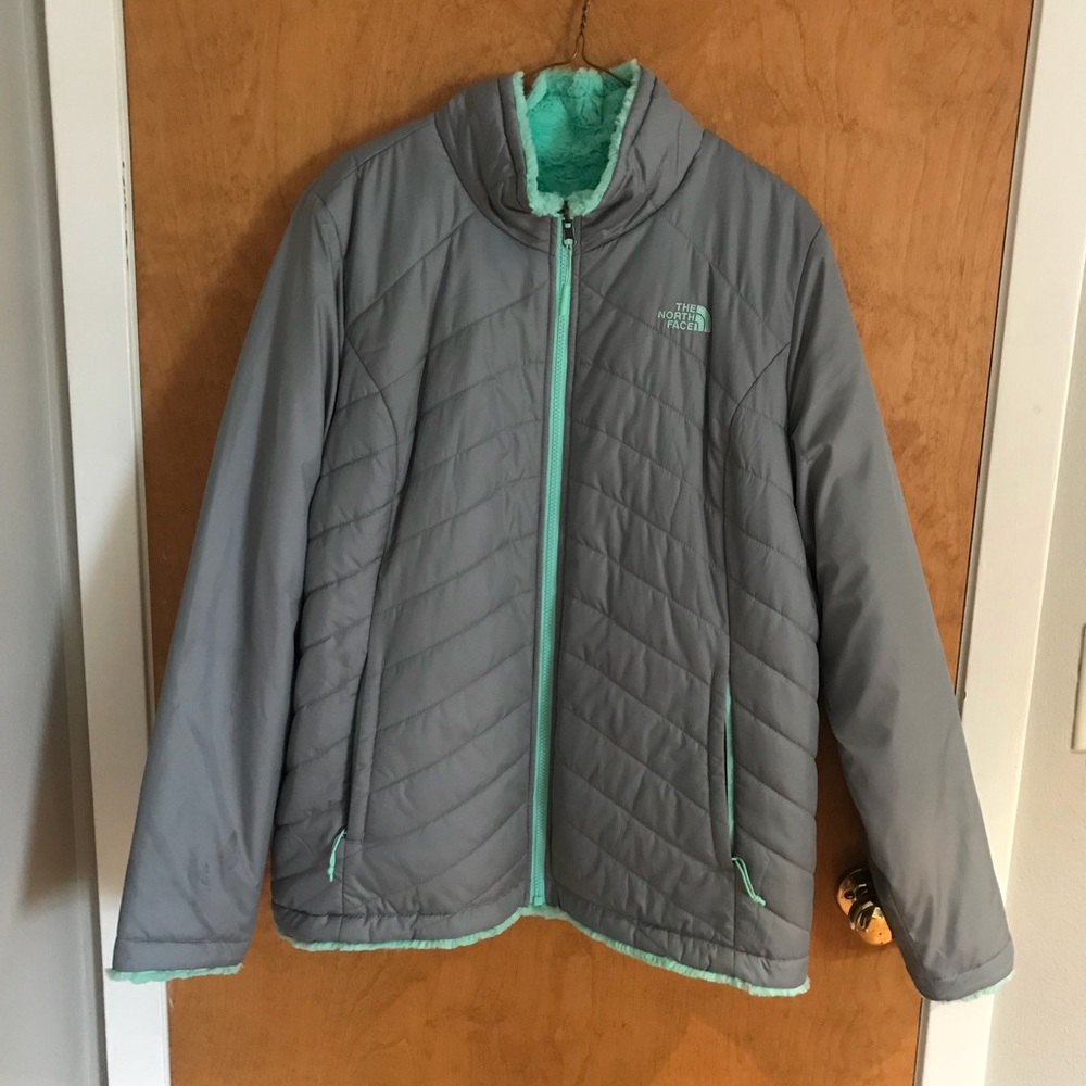 XL Womens reversible grey & blue North Face jacket